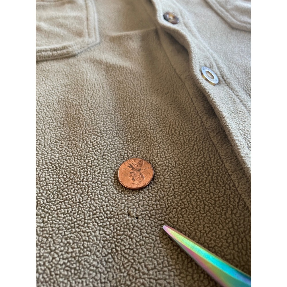 VTG Woolrich Mens Fleece Shirt Jacket Tan Khaki Button Up L Large *READ* - Picture 5 of 14
